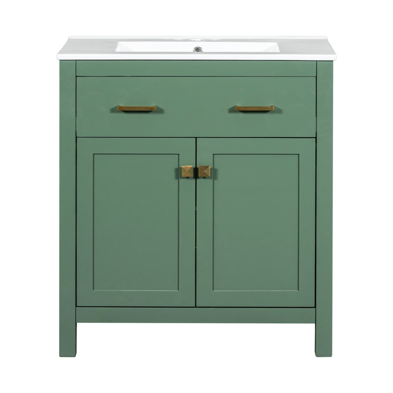 Meuble-lavabo de 30 po avec lavabo en céramique, rangement élégant polyvalent et 2 portes à fermeture douce de 30 po, Vert