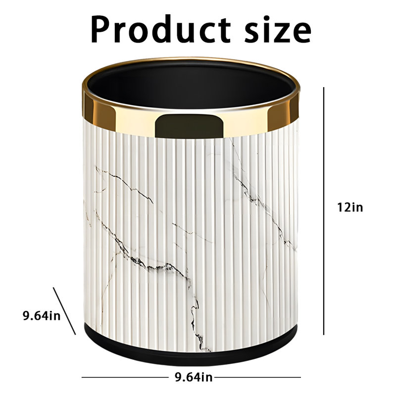 Poubelle ouverte en métal 3,07 gallons, Blanc / doré