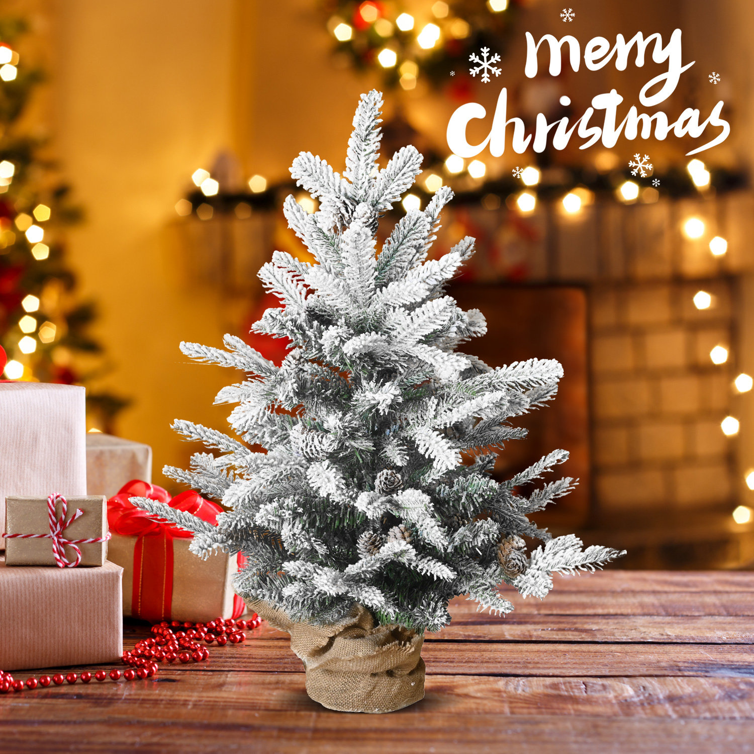 Two Lighting Colors Flocked Christmas Tree, PE & PVC Mixed Branch Tips, Foldable Metal Base, 3' H