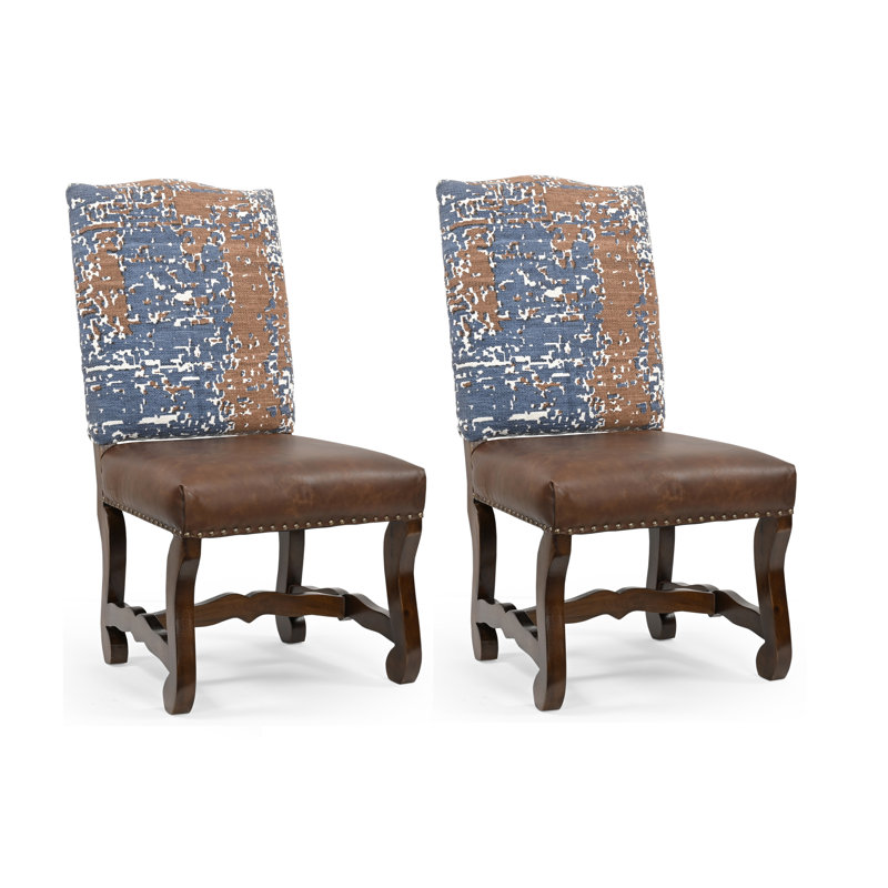 Upholstered Side Chair, Blue/Brown