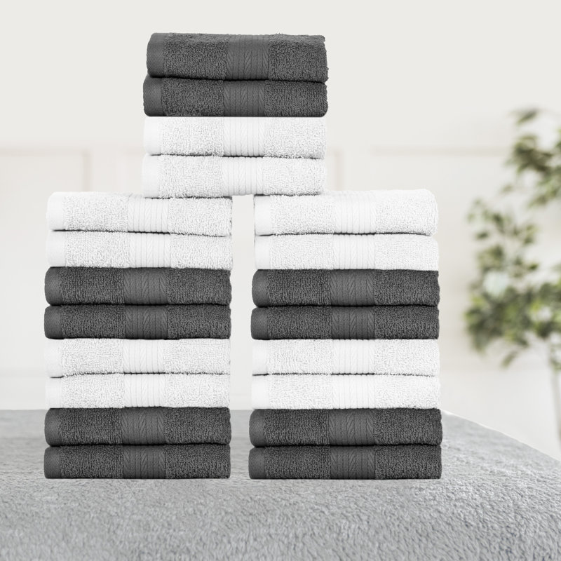 Wash Cloths 100% Cotton 600 GSM Soft Absorbent, Quick Drying, White/Gray