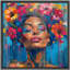 «Elegance Black African American Girl Portrait», graffiti coloré, œuvre d'art encadrée sur toile-107907764-107907763