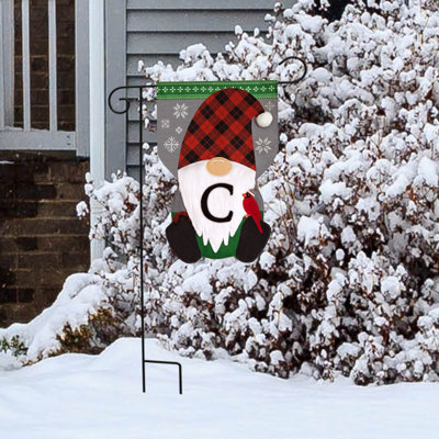 Gnome d'hiver - monogramme de toile de jute - lettre C - drapeau de jardin