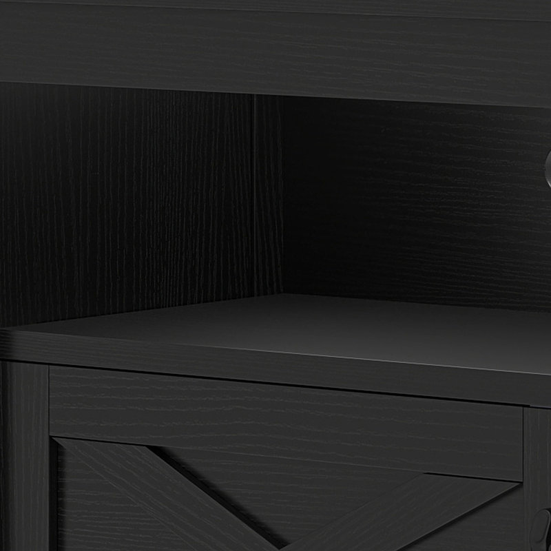 Farmhouse TV Stand For Up To 80 Inch Tvs With LED Lights, Storage Cabinets, Open Shelves & Adjustable Shelf, Black