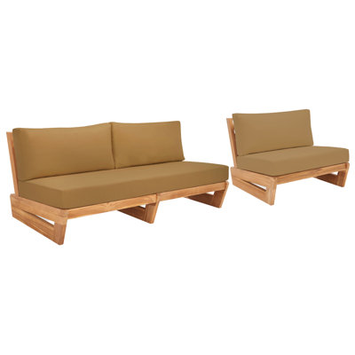 Ensemble de conversation d'extérieur 3 personnes avec coussins Aldona Teak