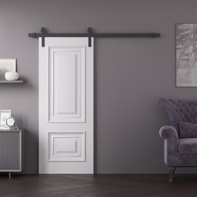 Barn Door  | IMPERIAL 1822 White Enamel | 6.6FT Rail Track Heavy Hardware Set | Solid Panel Interior Doors