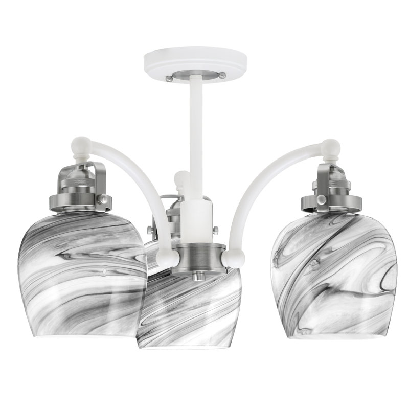 Plafonnier semi-encastré 3 lumières Easton, Verre torsadé onyx, Blanc / nickel brossé