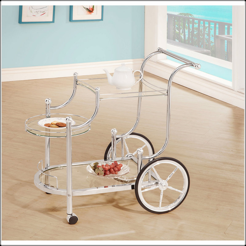 Reia 3-Tier Serving Cart With Casters, Sleek Chrome Finish And Durable Tempered Glass Shelves For Modern Spaces