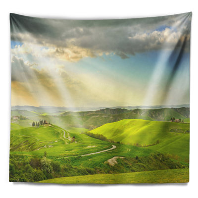 Tapisserie paysage rural coucher de soleil