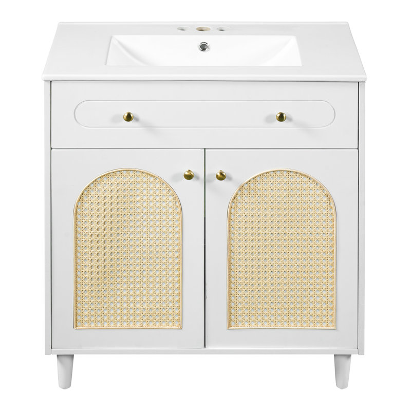 Meuble-lavabo 30 po avec lavabo encastré en céramique, Blanc