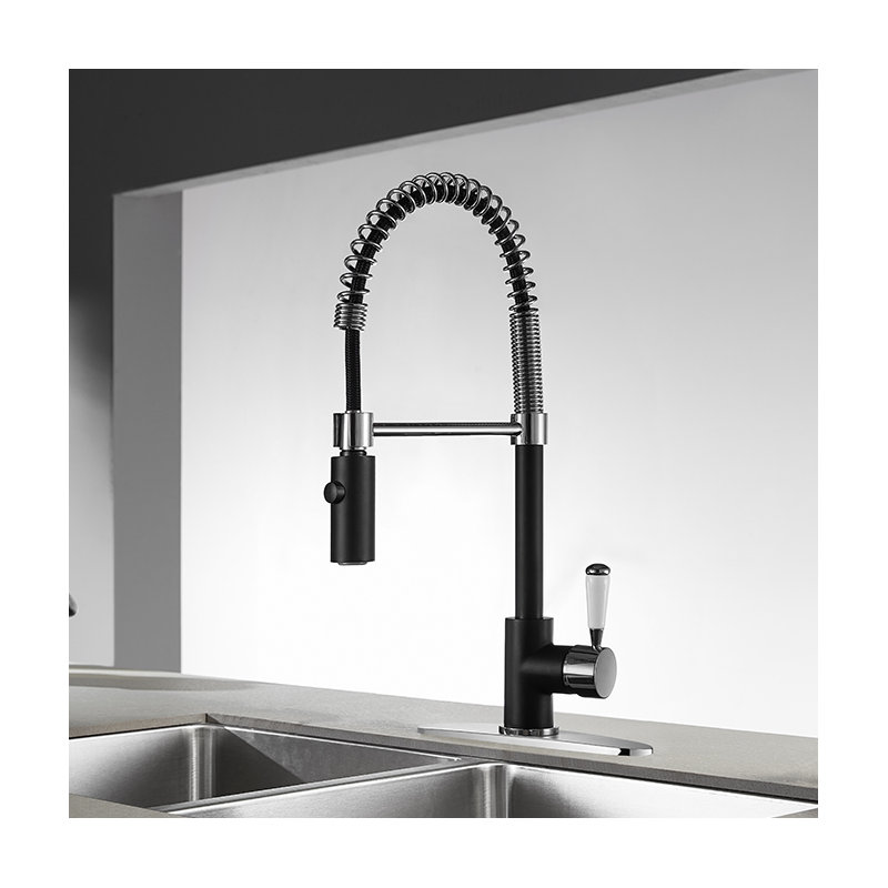Kingston Brass Paris Single-Handle 1-Hole Deck Mount Pre-Rinse Kitchen Faucet, Matte Black/Polished Chrome