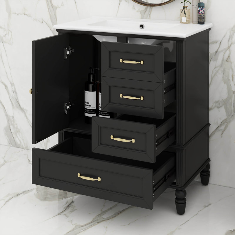 Meuble-lavabo 30 po avec lavabo en céramique 30 po, 3 tiroirs, Noir