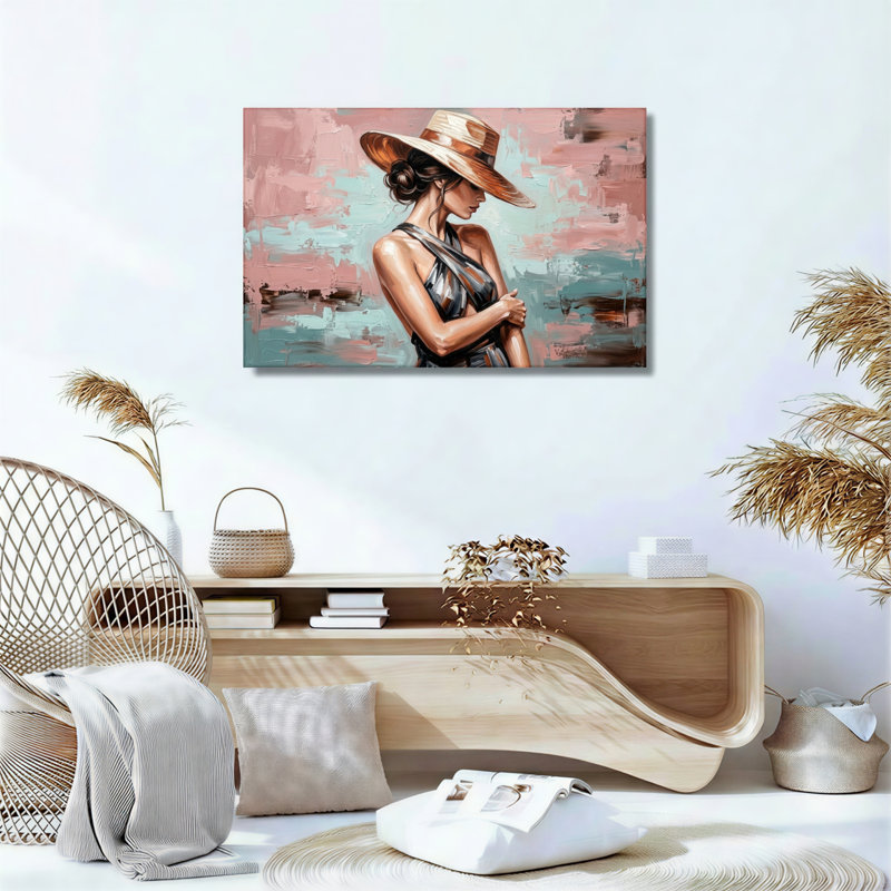 Ensemble de 1 tableau sur toile représentant un chapeau de femme, H 28 po x l 40 po, Toile tendue