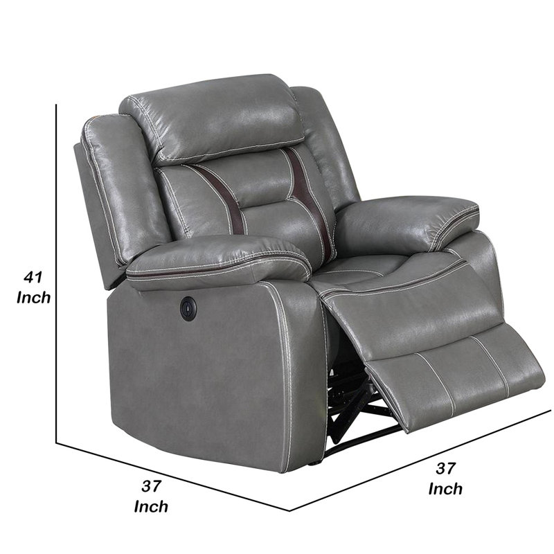 Faux Leather Power Recliner, Gray Faux Leather