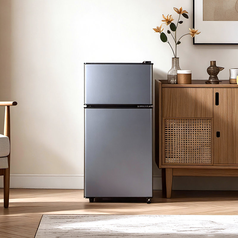 Double Door Small Refrigerator With Freezer, 3.2 Cu.ft Mini Fridge With 7 Level Adjustable Thermostat & Removable Shelves