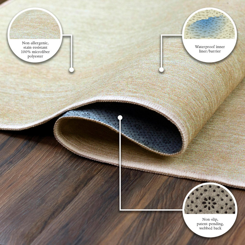 Cream 5' x 7' Washable Non-Slip Synthetic Area Rug