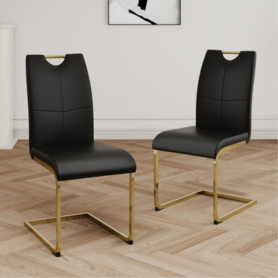 Chaises de salle à manger modernes avec siège rembourré en similicuir Chaise de salle à manger rembourrée avec pieds en métal doré