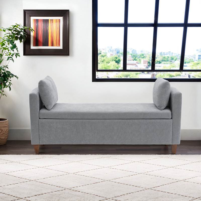 Shaneta 55.25" Upholstered Storage Bench with Arm, Gray