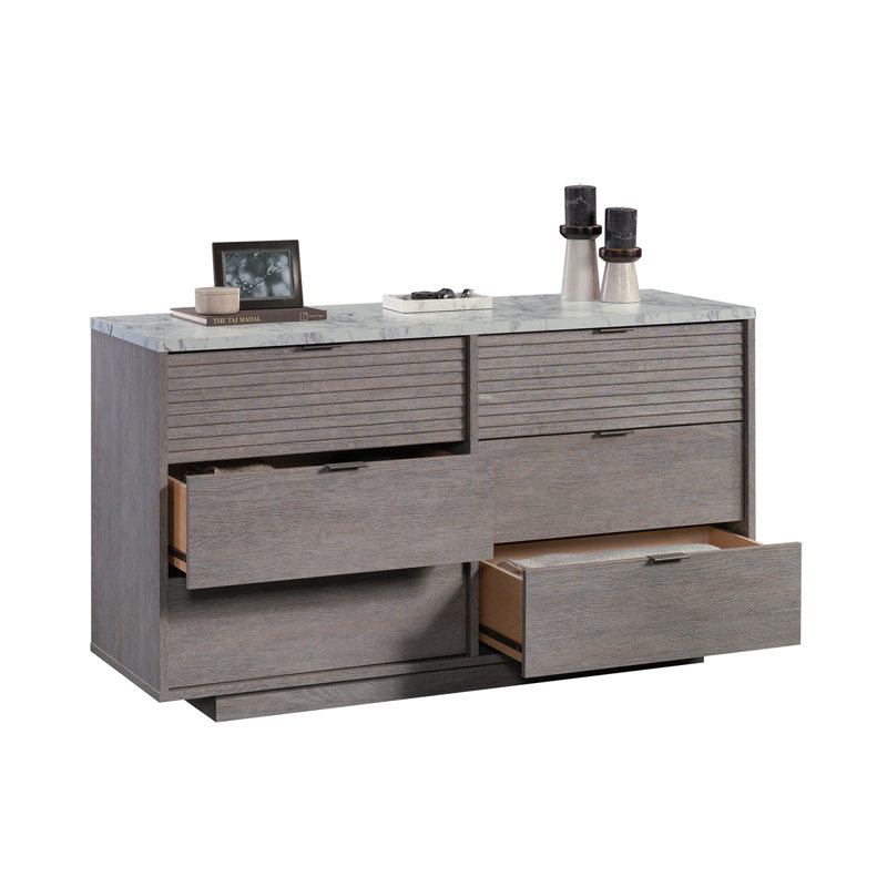 Commode contemporaine à 6 tiroirs, finition brune