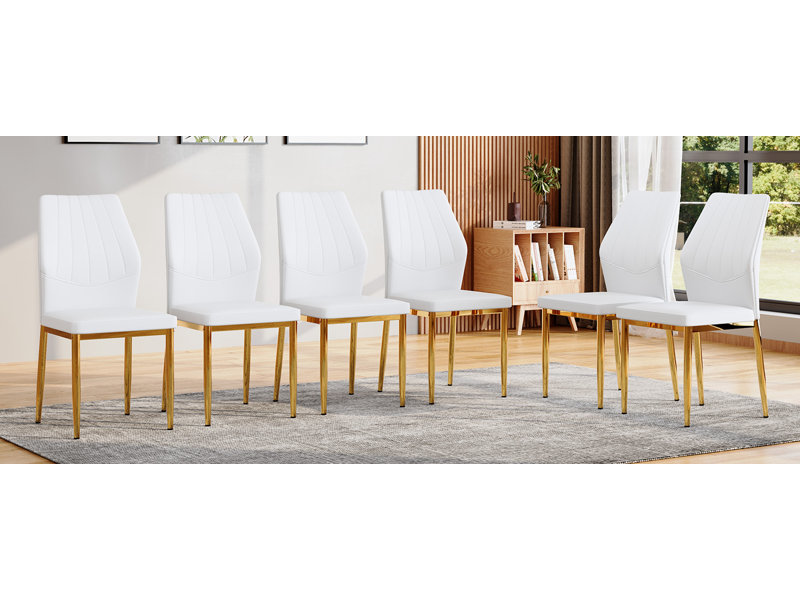 Chaise de salle à manger 17 pièces en cuir et métal 17 x 22,5 x 37 pouces blanc et or