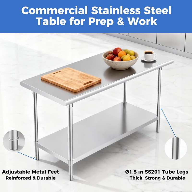 Table de préparation en acier inoxydable OSTBA NSF 24 po x 48 po avec dosseret, CW24-48B