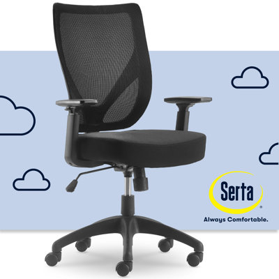 Serta Production Ergonomic Mid-Back Mesh Office Chair, Adjustable Armrests, Swivel Nylon Base by Serta