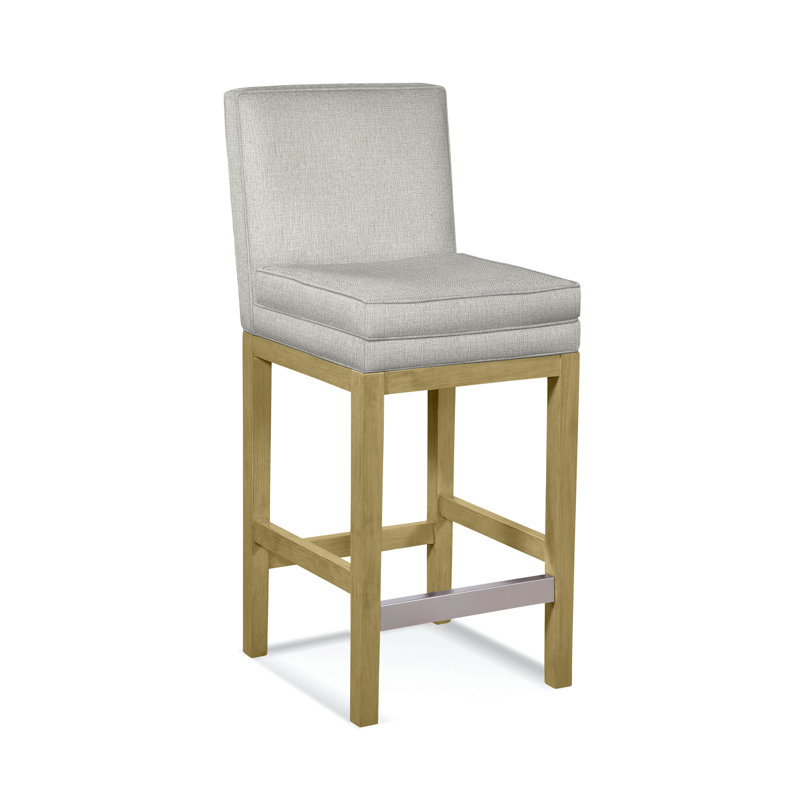 Upholstered Stool, White Sugar Performance; 0863-91, Brass Finish