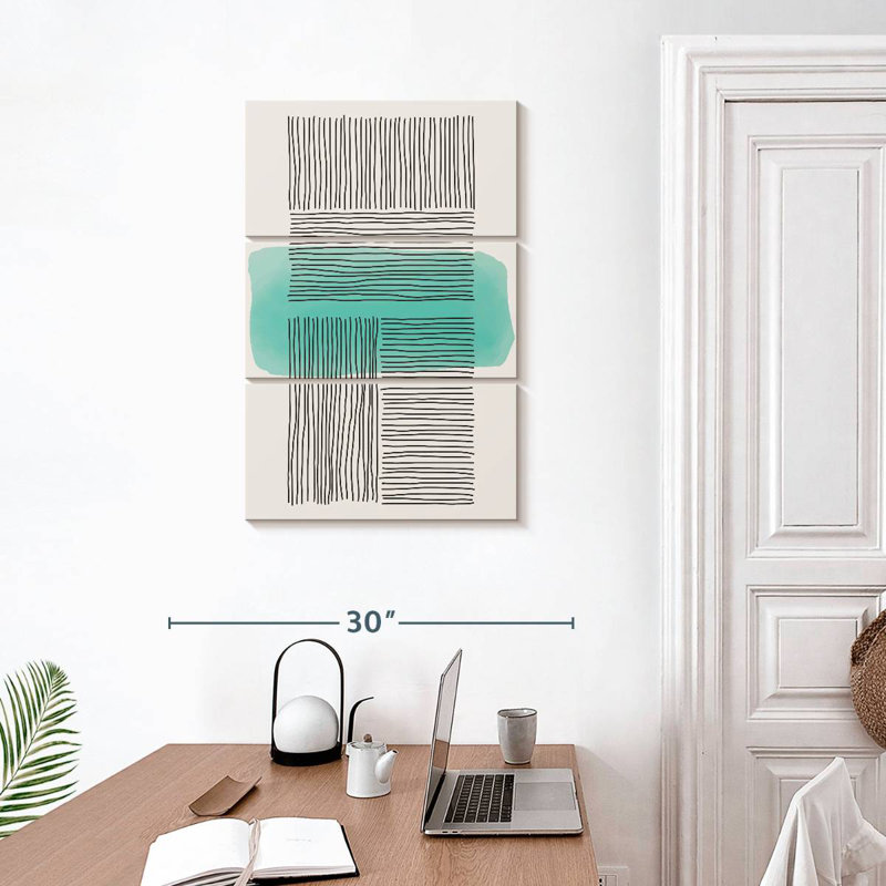 Avery lignes abstraites sur fond vert, H 32 po x l 20 po