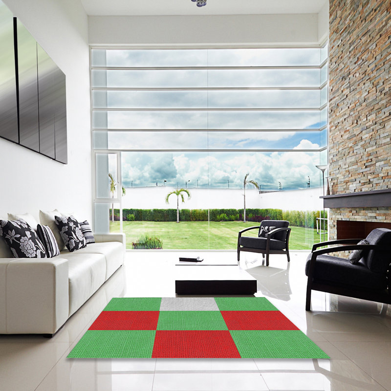 Tapis rouge/vert à motifs Amante, Carré 3 pi