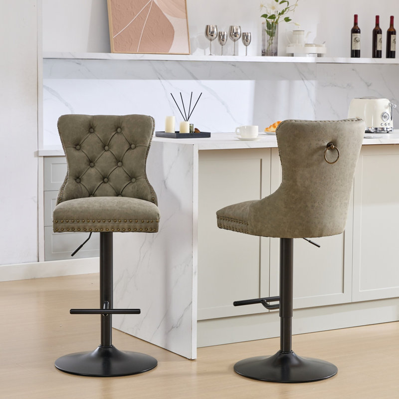Tabourets de bar modernes en cuir avec siège réglable et dossier confortable (2, pour la maison), Vert olive