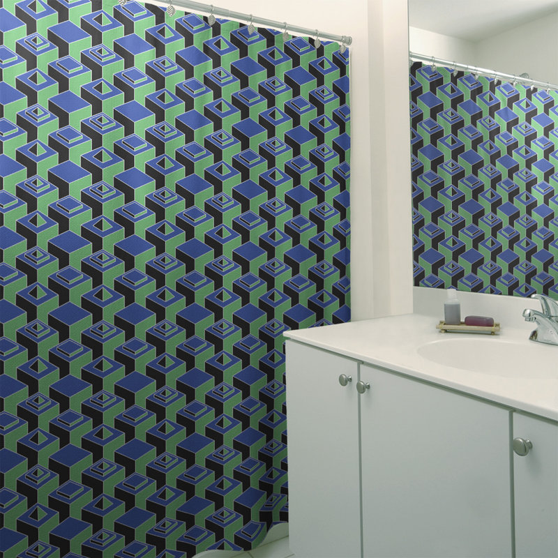 Rideau de douche simple classic skyscrapers, Bleu / Vert