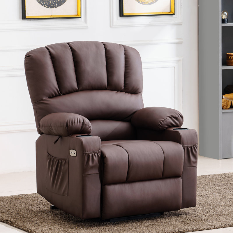 Aneria Power Recliner Lift Chair with Massage and Heat, Extended Footrest, Faux Leather, Brown