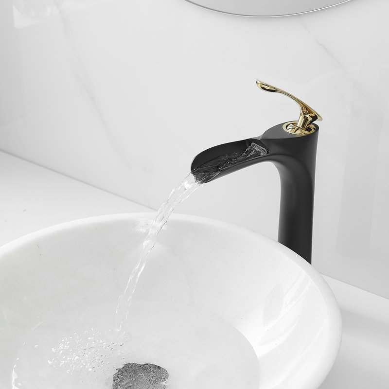 Matte Black and Gold Single Handle Vessel Sink Faucet