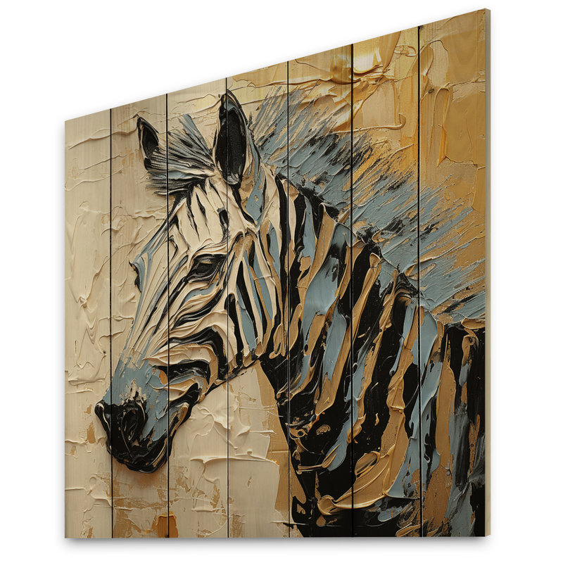 Kamiyra, zèbre noir et jaune, impression sur bois, H 35 po x l 35 po x P 0,78 po