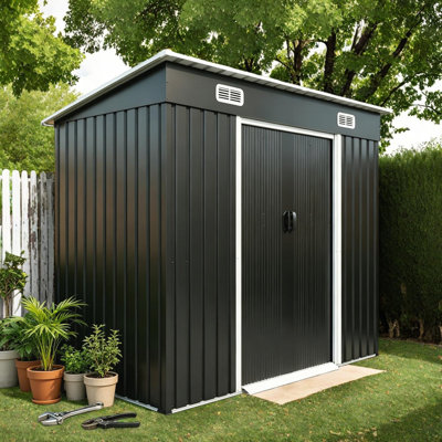 8 x 4 Ft Galvanized Steel Tool Shed with Sliding Door, Air Vents, Lock Hole and Threshold