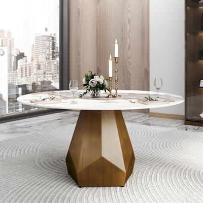 Table de salle à manger 59,05 po ronde en marbre avec base en métal (sans la chaise)
