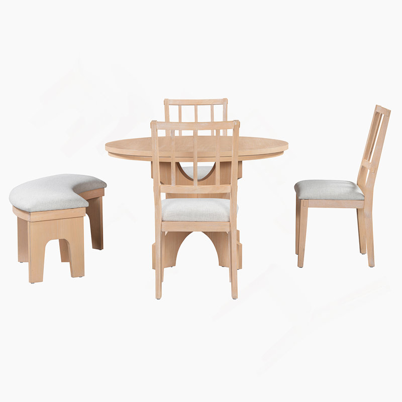 Ensemble de salle à manger 5 pièces, table de salle à manger avec 3 chaises rembourrées et un banc incurvé pour la salle à manger, la cuisine et le salon