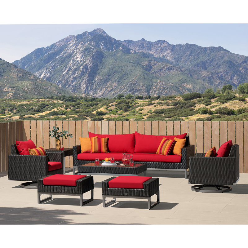 Ensemble de conversation avec coussins Sunbrella, Brun, Toile Sunbrella® rouge Jockey