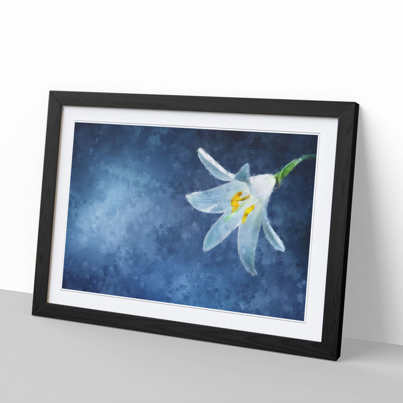 White Flower Painting - Picture Frame Graphic Art, Black, 36cm H x 48cm W x 2cm D