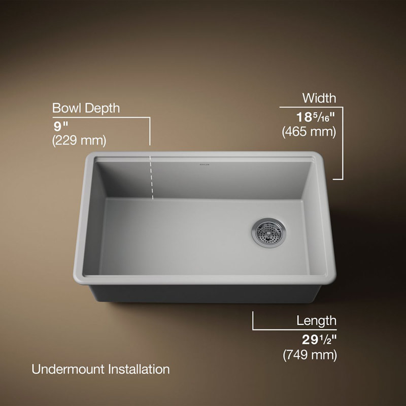 Billings Undermount Single-Bowl Kitchen Sink, Gray