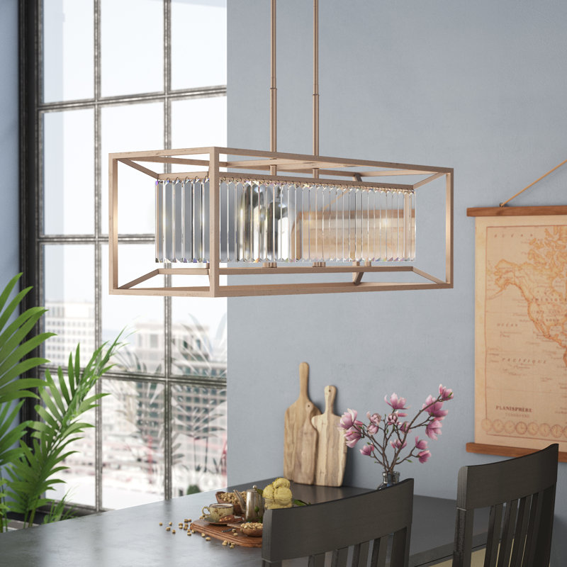 Luminaire suspendu rectangulaire à 4 lumières pour îlot de cuisine Syracuse, Platine vieilli