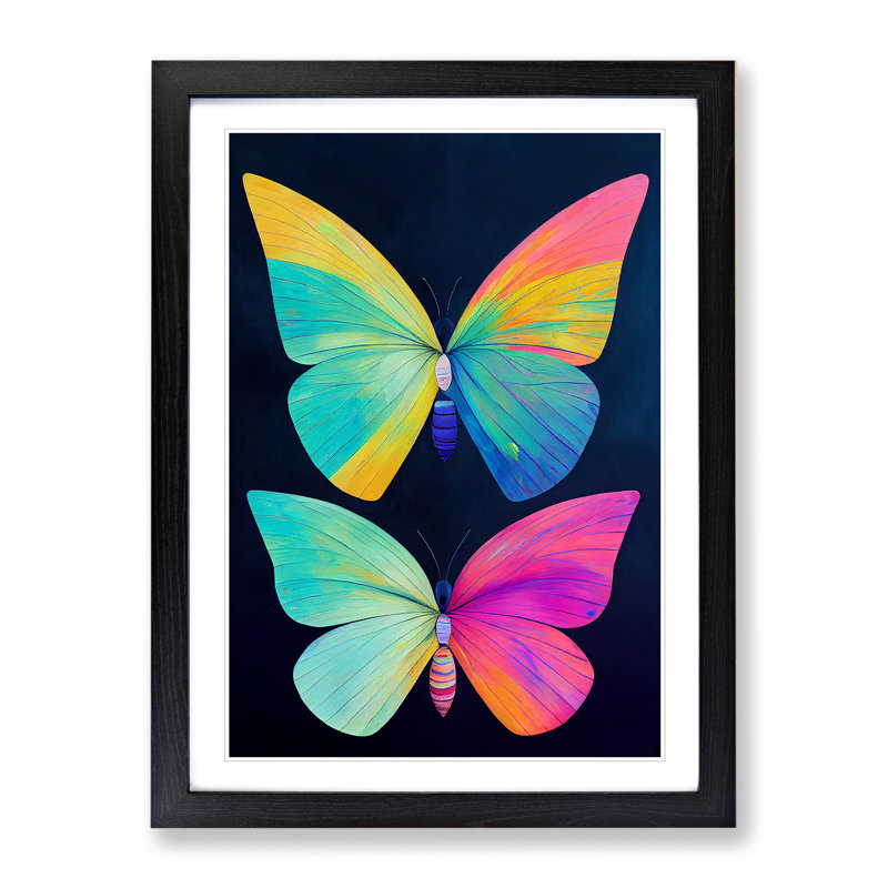 Colourful Butterflies No.1 - Single Picture Frame Print, Black Framed, 64cm H x 46cm W x 2cm D