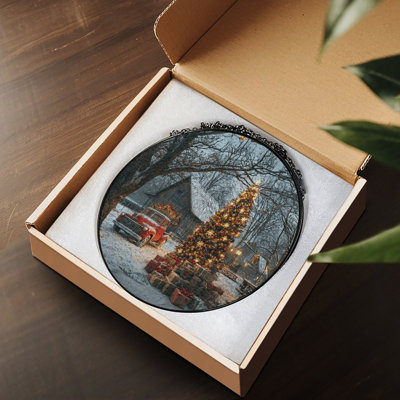 Camion de ferme de Noël présente des panneaux de verre coloré Suncatcher pour le décor de la fenêtre