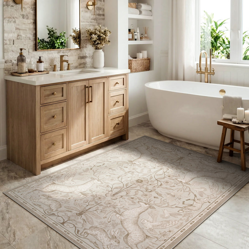 Goldene Morris Inspired Woodland Animal Washable Area Rug with Non-Slip Backing for Living Room, Bedroom and Kidsroom