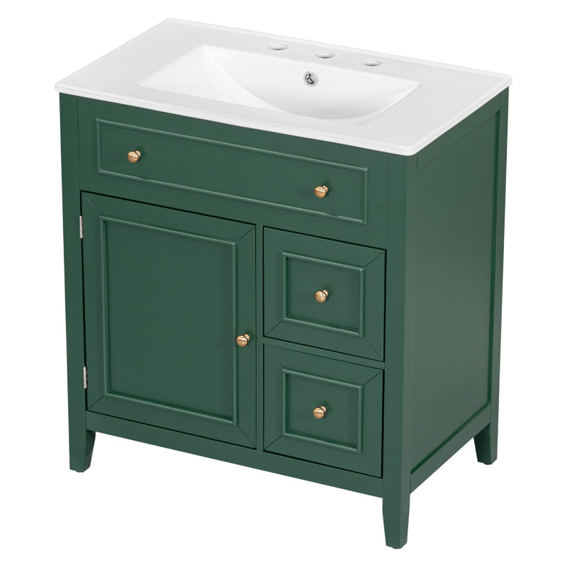 Meuble-lavabo 30 po avec lavabo en céramique, armoire avec porte et deux tiroirs, structure en bois massif, assemblage facile