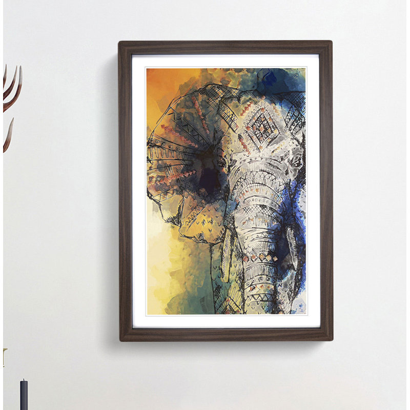 Indian Elephant in Abstract - Framed Print, Walnut, 76cm H x 50cm W x 2cm D