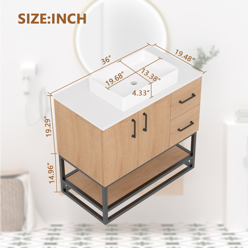Ensemble de meuble-lavabo simple 36 po avec lavabo et tablette inférieure ouverte