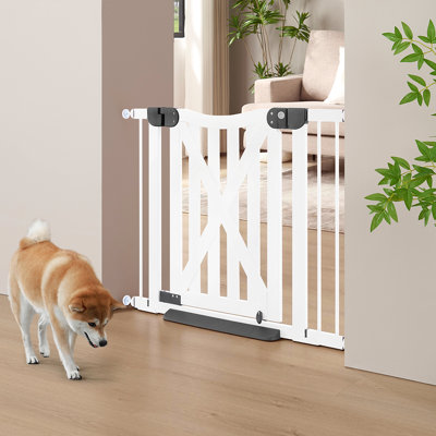 Barn Door Dog Gate, Anti-Kick Pet Gate with Walk Through Door