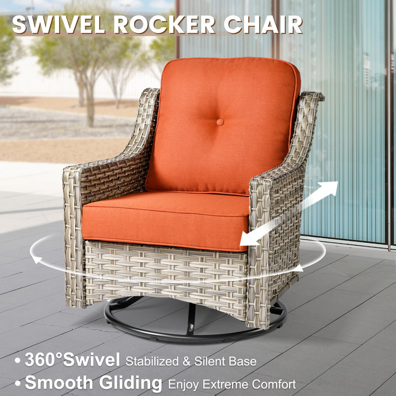 Canapé d'extérieur en PE haute densité avec poêle et chaise pivotante, Rayure orange
