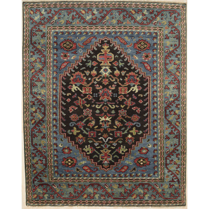 Tapis vert en laine noué à la main Vibrant Traditional, Rectangle 9 pi 10 po x 14 pi